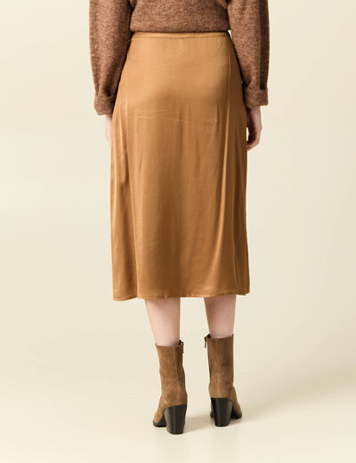 Jupe midi droite satin marron clair femme