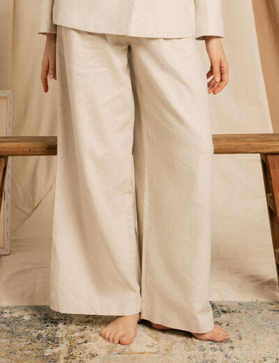 Pantalon large taille haute sable femme