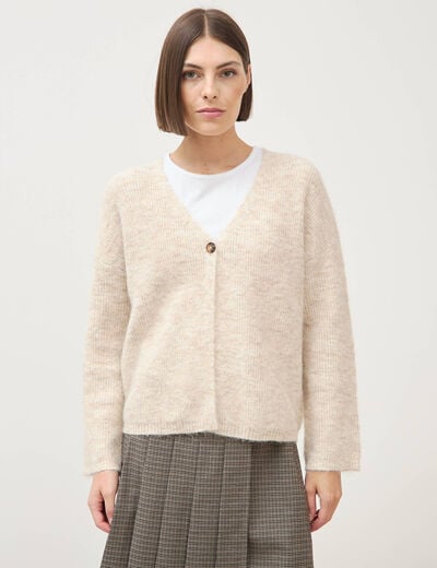Gilet droit manches longues creme femme