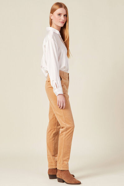 Pantalon chino velours côtelé marron clair femme
