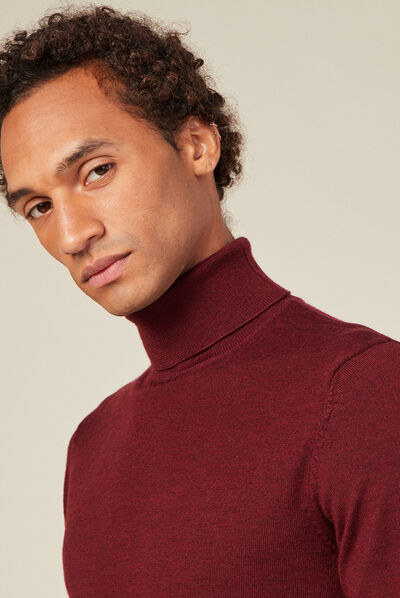 Pull 100% laine mérinos bordeaux homme
