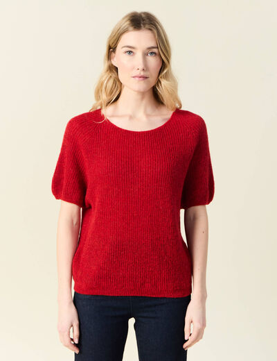 Pull manches courtes rose framboise femme