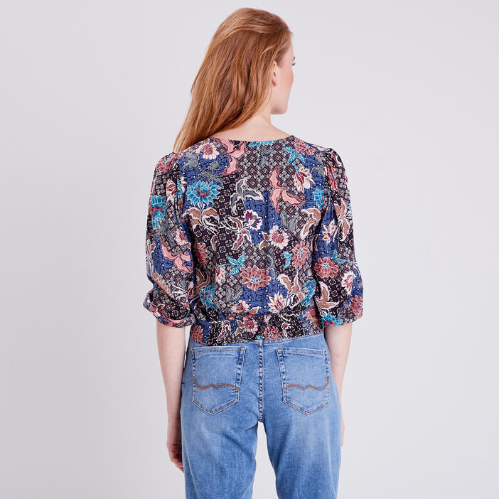 Blouse manches 3/4 bleu marine femme