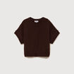 Pull oversize col rond manches courtes marron femme
