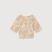 T-shirt brod&eacute; col rond manches 3/4 beige femme