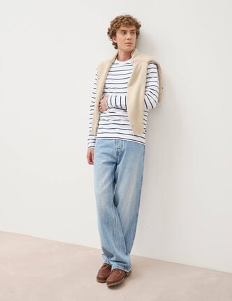 Jeans loose longueur 34 en coton denim snow bleach homme