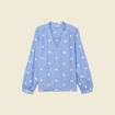 Blouse manches longues en coton brod&eacute; bleu gris femme