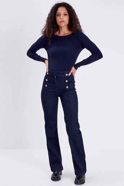 Pull manches longues bleu marine femme