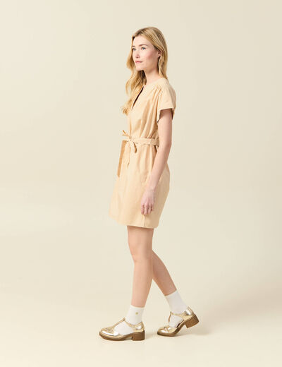 Robe droite ceinturée jaune femme