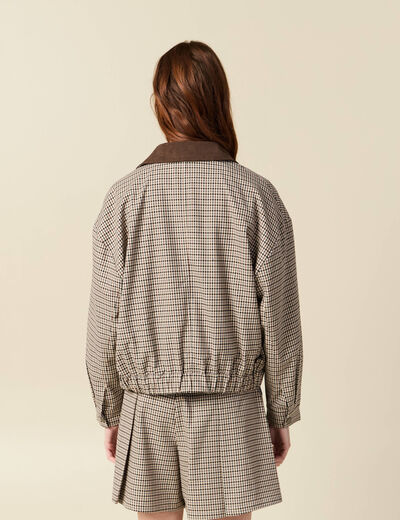 Blouson oversize manches longues doubl&eacute; marron femme