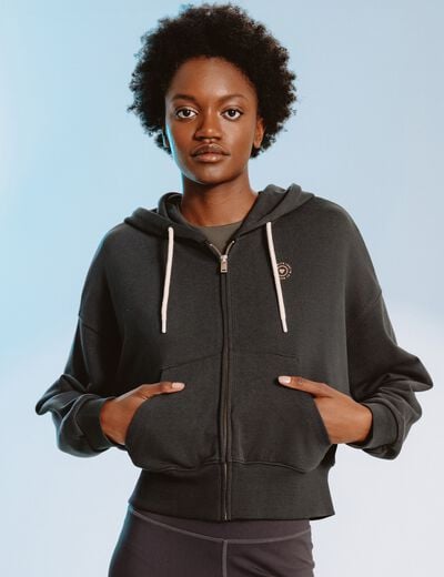 Sweat boyfriend &agrave; capuche gris fonc&eacute; femme