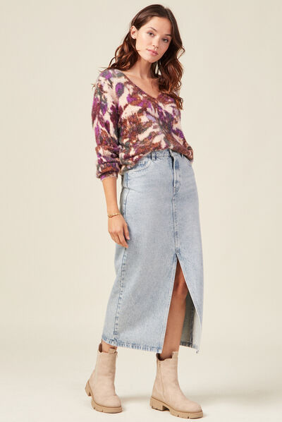 Pull manches longues violet femme