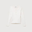 T-shirt cintr&eacute; manches longues ecru femme
