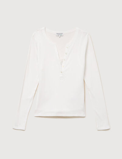 T-shirt cintr&eacute; manches longues ecru femme