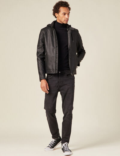Veste droite avec capuche noir homme