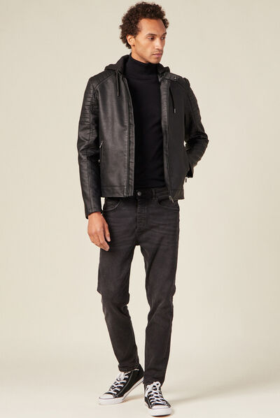 Veste droite avec capuche noir homme