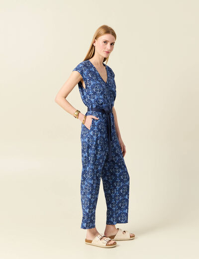 Combinaison salopette manches courtes bleu femme