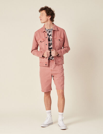 Veste droite boutonné en jean rose homme
