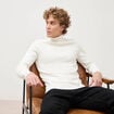 Pull fin col montant manches longues ecru homme