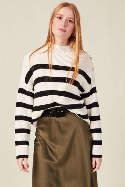 Pull manches longues à boutons ecru femme
