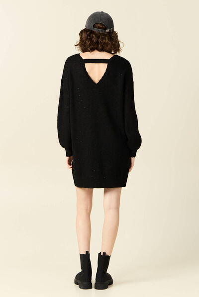 Robe pull droite sequins noir femme