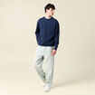 Sweat col rond manches longues en coton bleu marine homme