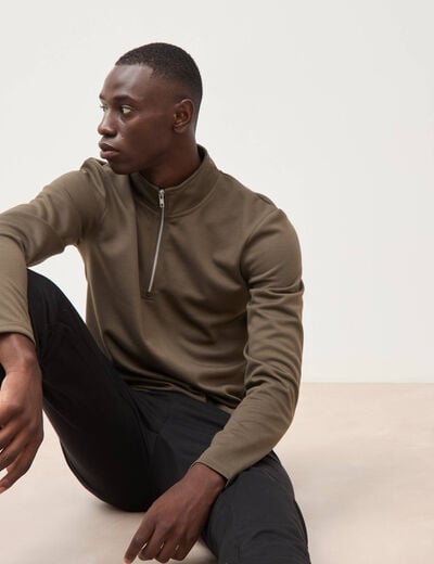 Sweat droit col montant manches longues taupe homme