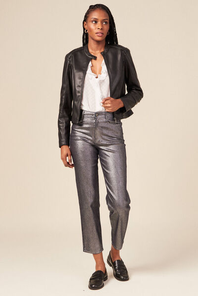 Blouson ajusté simili cuir noir femme