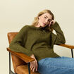 Pull col rond manches longues vert kaki femme