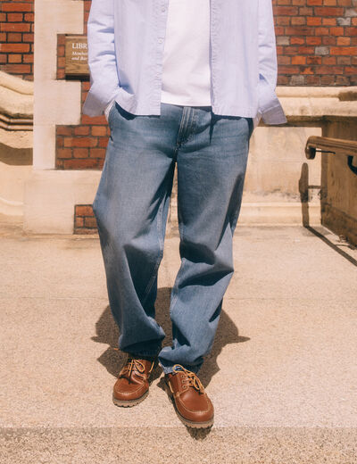 Chino droit longueur 32 en coton denim stone homme