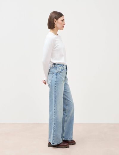 Jeans large taille haute denim baby bleu femme