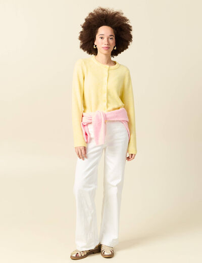 Gilet col rond jaune pastel femme