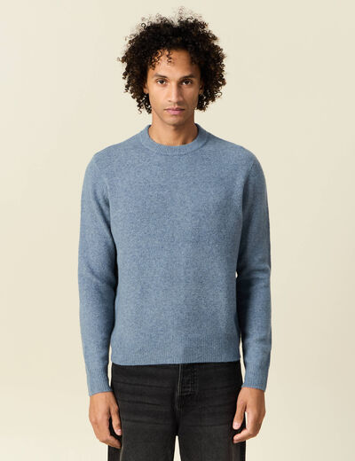 Pull manches longues col rond bleu gris homme