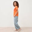 T-shirt droit col rond manches courtes orange femme