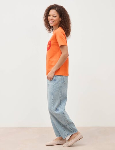 T-shirt droit col rond manches courtes orange femme
