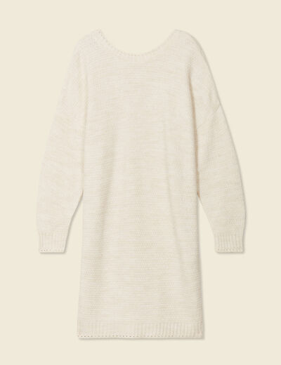Robe pull droite col bateau creme femme