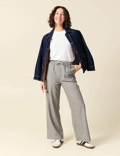 Pantalon taille haute fluide gris clair femme