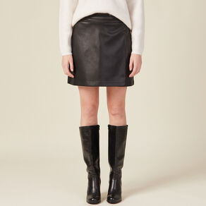 Jupe trapèze simili cuir noir femme