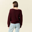 Gilet ajouré col V manches longues bordeaux femme