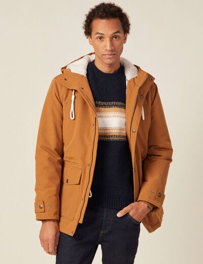 Parka droite à capuche marron homme