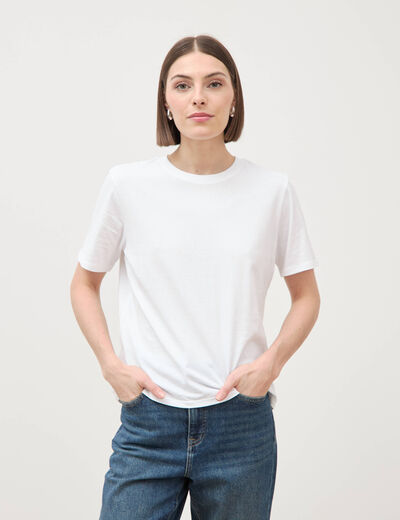 T-shirt droit col rond manches courtes blanc femme