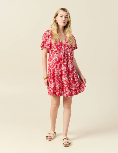 Robe évasée manches courtes rouge femme
