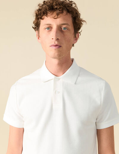 Polo cintr&eacute; manches courtes blanc homme