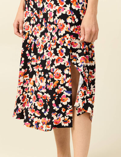 Jupe midi évasée fluide noir femme