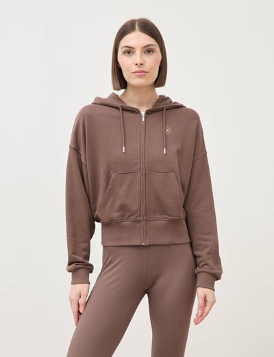 Sweat boyfriend &agrave; capuche marron femme