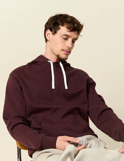 Sweat &agrave; capuche bordeaux homme