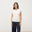 Pull droit court sans manches col rond ecru femme