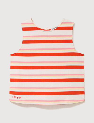 D&eacute;bardeur ray&eacute; col rond en coton rouge femme