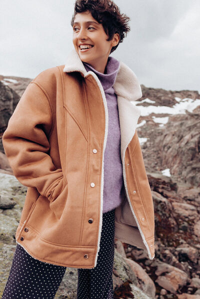 Manteau droit boutonné marron femme