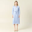 Robe longue évasée ceinturée bleu ciel femme